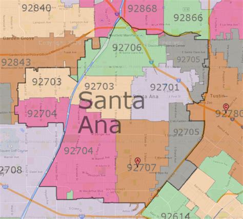 zipcode sta ana|map of santa ana ca.